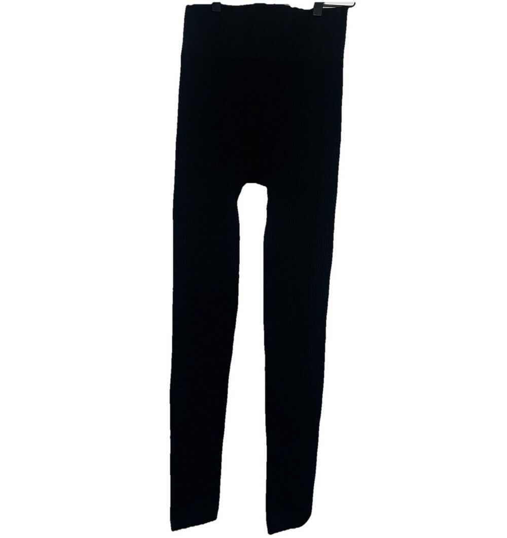 Sam Edelman Black Ribbed Leggings L XL High Rise Stretch Knit Pull On